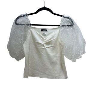 Vivid Cream Ruched Ruffled Blouse